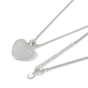Pendentif SHREYA DIAM en forme de cœur avec pavé de moissanite et perle d'eau douce, en argent 925 plaqué rhodium, micro-incrustation, taille brillante, tendance - Product Image 2