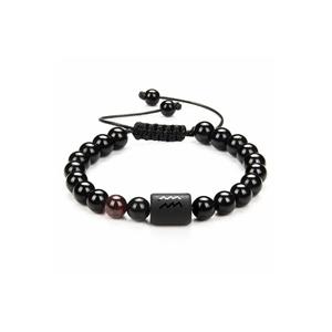 Bracciale da uomo in pietra naturale acquarius con taglio a sfera intrecciata in macramè