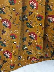 Cortina de Terciopelo de Algodón Estilo Vintage, Estampado Floral Dorado Mostaza, Terciopelo de Algodón de Lujo - Product Image 5