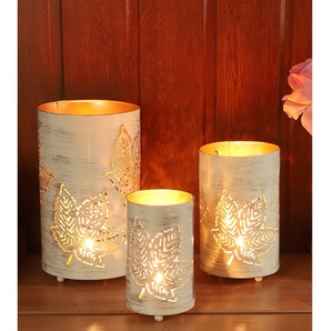 Set Of 3 Maple <b>Leaf</b> Design Round Iron Votive Candle Holder White Color for Home and Christmas <b>Lighting</b> Decoration - Product Image 2