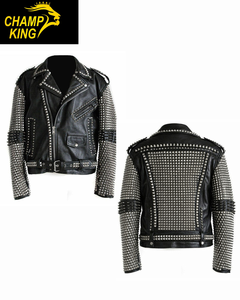 Veste en cuir noir de luxe pour homme de haute qualité, ornée de diamants et de strass, fabriquée par la marque Champ king. - Product Image 1