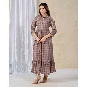 Vestido Largo Estampado de Algodón Beige con Cintura Imperio, Estilo Casual Hippie para Fiestas de Cumpleaños, Trabajo de Oficina, Uso Diario, Tallas XS-XL, Personalizable ODM - Product Image 6