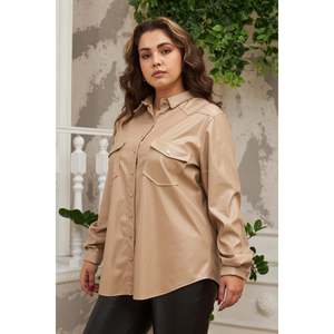 Camisa de piel sintética de visón RMG de talla grande para mujer, blusa con botones de manga larga, tela de mezcla de algodón, top de moda de invierno - Product Image 1