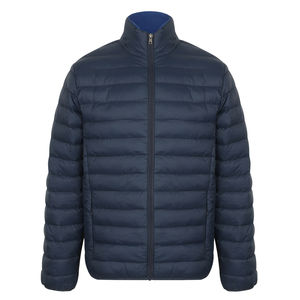 Chaquetas acolchadas de diseño personalizado para hombre, ropa de invierno con cuello levantado, capucha, botón, logotipo, patrón sólido tejido en tela de nailon - Product Image 1