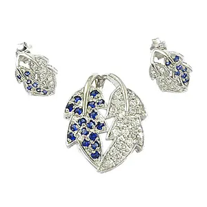 Ensemble de bijoux en argent 925 avec pierre naturelle saphir bleu en forme de feuille pour femmes, classique, tendance, idéal pour les fêtes et les mariages - Product Image 2