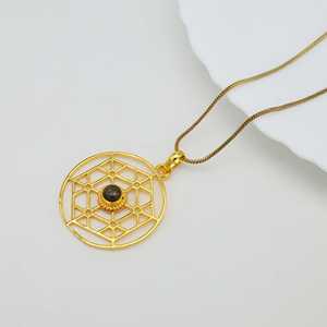 Trendy Design Top Choice Pendant Boho Geometric Necklace Women Brass Mandala Jewelry 18k Plated Labradorite Wholesale/OEM/ODM - Product Image 3