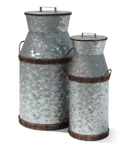 Fournisseur en gros Canne à lait galvanisée avec couleur personnalisée Fini rustique Indien élégant Pot à lait décoratif fait à la main. - Product Image 5