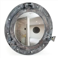 Miroir Circulaire Métallique Façonné à la Main Calvin Handicrafts, Style Ancien Rustique Argenté, Décoration Nautique Vintage, Plaque Décorative Faite à la Main pour la Maison