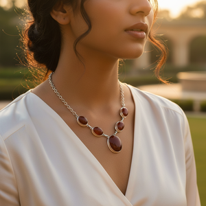 Collar de Plata 925 con Piedra de Cornalina, Cadena de Corazón Chapada en Oro, Joyería Religiosa Vintage de Moda para Mujer, para Compromiso y Boda - Product Image 1