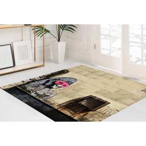 Tapis imprimé Gorilla Banksy avec masque rose, tapis fin, cadeau pour lui, avec tapis doux à poils - Product Image 4