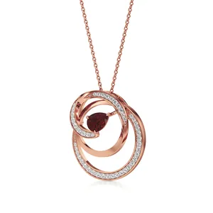 Collier pendentif fleur en or 18 carats vintage avec accents de diamants et de rubis plaqués rhodium pour mariage et fiançailles - Product Image 2