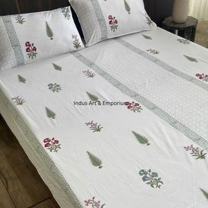 Parures de lit indiennes artisanales avec taies d'oreiller, 300 fils, 100% coton, lavables en machine, pour usage hôtelier - Product Image 2