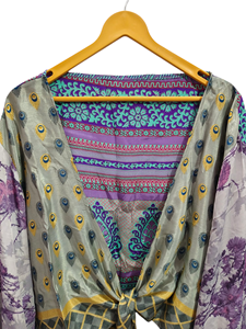 Free Size Short Silk Top Wrap dress Vintage Sari Fabric wrap top Floral Print Boho Top - Product Image 2