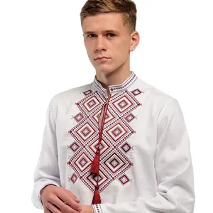 Paar Mooie Borduurwerk Ontwerper Lange Mouw Oekraïens Blouse Shirt Deel Jurk