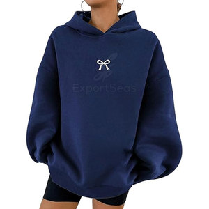 Logo personnalisé Sweats à capuche respirants avec nœud à l'épaule prix de gros Sweats à capuche avec nœud à l'épaule pour femmes - Product Image 1