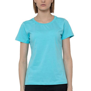 Camiseta de algodón 100% azul cielo para mujer personalizada ropa de verano ecológica de alta calidad con bajo MOQ Impresión de logotipo camiseta al por mayor - Product Image 1