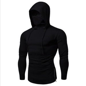 Sweat-shirt à capuche slim fit pour homme avec design masque, couleur unie, tricoté, manches longues, décontracté, pour l'automne - Product Image 2