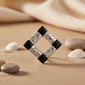 Women's Silver Geometric Pendant <b>Necklace</b> with Black <b>Onyx</b> Accents Fine Pendants & Charms - Product Image 2