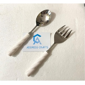 Precio asequible, juego de servidor de ensalada de acero inoxidable 18/8, mango de resina, cuchara para servir, cubiertos, herramientas para ensalada de mesa, utensilios de cocina - Product Image 2