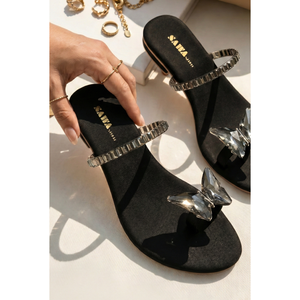 <b>Crystal</b> Butterfly Open Toe Toe-<b>Ring</b> Flats in Black 609 BK - Product Image 2