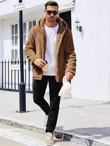 Veste en fausse fourrure vêtements d'extérieur avec manches épaisses et longues coupe ample Cool pour les hommes en plein air solides - Product Image 2