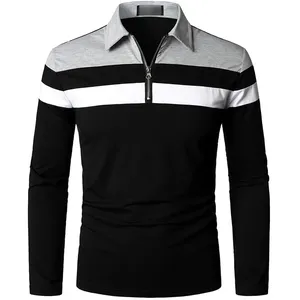 Polo noir à fermeture éclair contrastée pour hommes Contraste blanc Confortable et respirant Polo personnalisé design et logo - Product Image 2