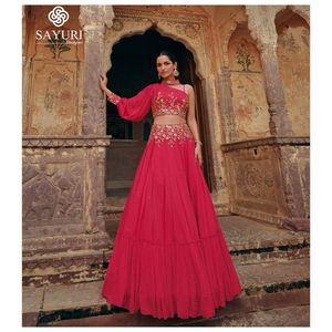 Maruti Fashion Designer Pure Silk Wedding Lehenga Choli MF301 Impression numérique multicolore avec séquence pour les fêtes - Product Image 3