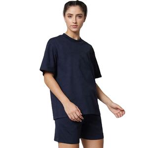 Ensemble deux pièces décontracté bleu marine pour femme : T-shirt oversize imprimé et short – Idéal pour le sport ou la détente - Product Image 1