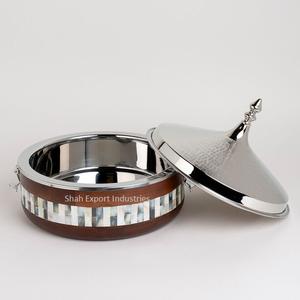 Diseño de tendencia, ollas calientes decorativas de madera con tapa de metal dorado, calentador de comida para buffet de mesa, ollas calientes para servir alimentos - Product Image 4