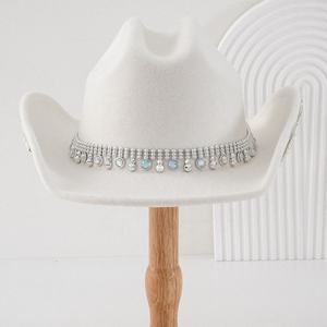 Despedida de soltera despedida de soltera Bling sombrero de vaquero blanco diamante y Perla carta novia vaquera sombreros para boda occidental - Product Image 1