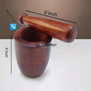 Tradebyd madera Okhli mortero tradicional y Maja molinillo de especias hecho a mano para cocina y hogar - Product Image 3
