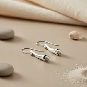 Boucles d'oreilles pendantes en argent 925 avec perle pour femmes, bijoux élégants et tendance - Product Image 3