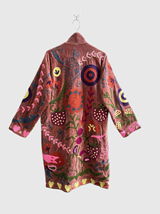 Chaqueta de Terciopelo para Mujer Talla Grande, Cuello Mao, Manga Larga, Bordado Floral a Mano, Abrigo Largo para Invierno - Product Image 2