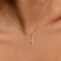 Collar de cadena con cruz cristiana de plata de ley 925 con baño de oro de 18k y diamantes cultivados en laboratorio, ideal para regalo de fiesta