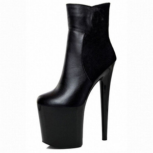 Femmes Léopard Bout Rond <span class=keywords><strong>Cuir</strong></span> 8 Inch Ladies Bottes 20CM Cheville Noir Talons Epais Bas Tube <span class=keywords><strong>Femme</strong></span> Botas Femmes Nightclub Punk Boot - Product Image 5