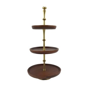 Présentoir à gâteaux rond en bois émaillé Finitions naturelles à un étage pour présentation de fête d'anniversaire de mariage Vente en gros en vrac - Product Image 3