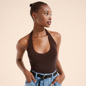 Débardeur pour femme OEM, col halter, tricot côtelé, respirant, anti-boulochage, écologique, tissu polyester/coton 150 g/m², fabriqué en Inde - Product Image 2