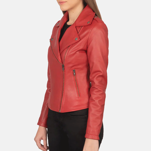 Venta caliente señoras chaqueta de moto Flashback rojo piel de oveja genuina a prueba de viento Semi Alinline chaqueta de motocicleta para mujer - Product Image 2