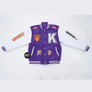 Chaquetas universitarias de lana pesada para hombre, parches bordados de chenilla con cuello de pie, Letterman - Product Image 6