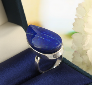 925 Sterling Silver Women's Bezel Setting <b>Lapis</b> <b>Lazuli</b> Leaf Style Classic <b>Ring</b> for Party Occasions - Product Image 6