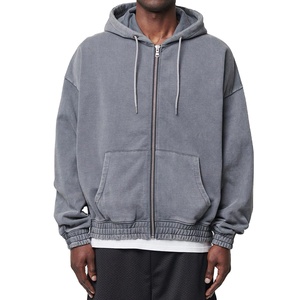 Pull-over personnalisé délavé à l'acide avec fermeture éclair Sweat à capuche vintage lourd GSM éponge en polyester et coton - Product Image 5