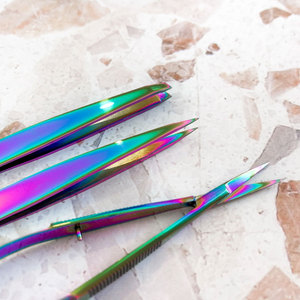 OEM Wholesale Professional Precision Eyebrow Tweezers Scissors Set 3-Piece Premium <b>Rainbow</b> Finish Faux Leather Case Eco-Friendly - Product Image 5
