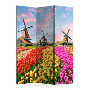 ฉากกั้นผ้าใบพับได้สองด้านลายกังหันลมและดอกทิวลิป - Product Image 4