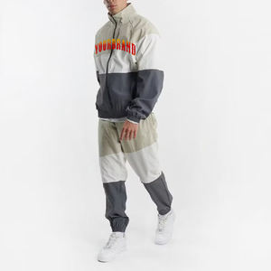 Ensemble veste et jogger coupe-vent personnalisés pour hommes Survêtement deux pièces à fermeture éclair avec patchwork personnalisé Vêtements décontractés Ensemble en nylon chaud - Product Image 3