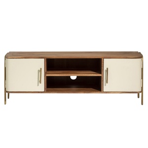 Soporte moderno de madera de mango para TV, acabado de latón y hierro, muebles multiusos para granja, comedor, sala de estar, opciones de almacenamiento de Hospital - Product Image 2