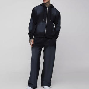 Conjunto Deportivo Unisex Personalizado con Bolsillos, Pantalones Deportivos y Chaqueta con Cremallera, Estampado con Efecto Ácido, con Capucha, para Venta al Por Mayor para Propietarios de Marcas - Product Image 3