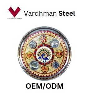 Pooja Thali indien en acier inoxydable, Assiette rituelle en acier inoxydable, Pooja Thali en acier inoxydable divin, Assiette rituelle rayonnante - Product Image 4