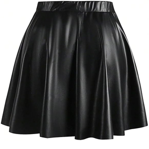 2025 jupe en similicuir de couleur noire personnalisée pour femmes/mini jupe évasée taille haute avec ceinture élégante - Product Image 2