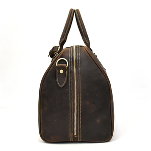Sac de voyage en cuir véritable, sac de week-end avec fermeture à glissière et bandoulière réglable, marron - Product Image 3