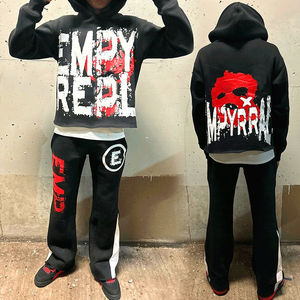 Streetwear personnalisé de haute qualité délavé à l'acide pour hommes, ensemble pull à capuche et pantalon de survêtement, survêtements grande taille avec techniques de strass - Product Image 2